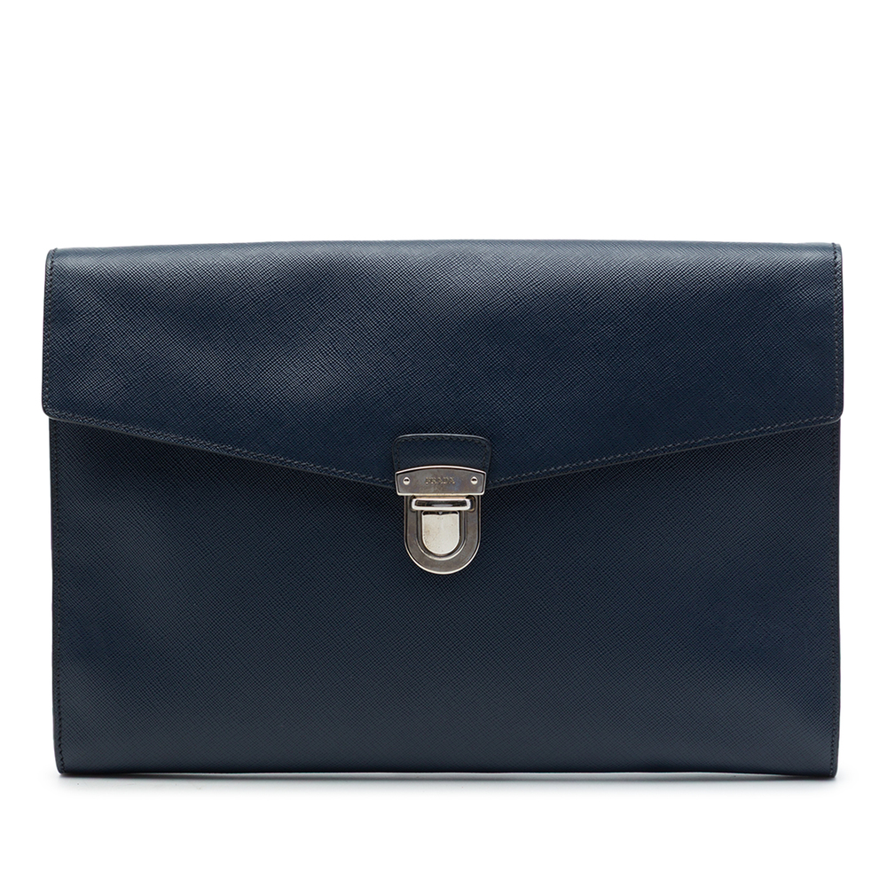 Pre-Loved Prada Large Saffiano Lux Envelope Pushlock Clutch